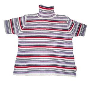 Vintage Levi’s 90s Stripe Ribbed Mock Neck Sweater Red Festival Size L Retro